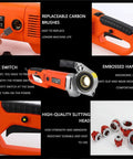 Portable Electric Pipe Threader Kit With Super Workhorse 2000 Watt Motor showing embossed handle, fuse switch, and replaceable carbon brushes.