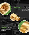 Close-up of Beefy Brass 90 Degree Pipe Elbow Fittings Half Inch NPT Male To Half Inch NPT Female 2 Pack on machinery background.