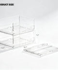 Xlarge Stackable Storage Bins 2 Pack Clear Crystal PET Baskets showcasing dimensions for organized closet use.