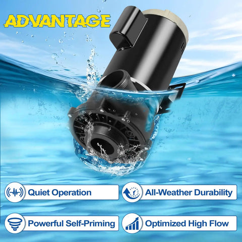 Straight Swap Heavy Duty Spa Pump And Hot Tub Motor Packing 4 HP Dual Speed submerged in water, showcasing its design and features.