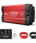 Beefy 1500W Pure Sine Wave Inverter From 12V DC To 110V AC With 3000W Peak LCD Display And 2 AC Outlets, cables and remote
