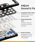 Exploded view of Dope Gamer Setup Upgrade Custom Mechanical Keyboard With Knobby Volume Control showing components for sound and flex.