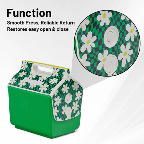 Cooler Lid Push Button Repair Kit With Springs Set 4 Pack Replacement Buttons And Springs For Playmate Style Coolers on patterned lid