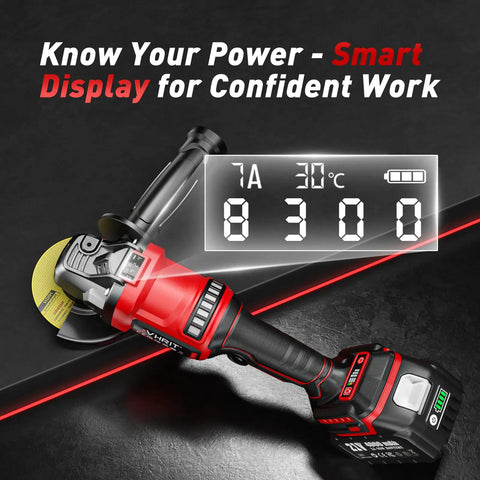 Cordless 4-1/2 Inch Angle Grinder With 21V Brushless Motor Includes 2x4.0Ah Batteries Adjustable 3-Speed With LED display