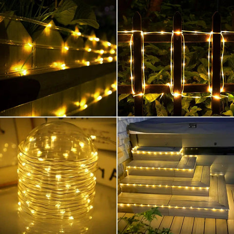 66 Feet Of 200 LED Solar Rope Lights With 8 Modes No Fuss Waterproof Outdoor String Lights In Clear Tube For Garden Patio Deck Backyard Porch Pool Tree Decor Warm White Auto On Off