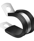 Side view of a 25 Pcs Rubber Cable Clamps Five Eighth Inch Stainless Steel Insulated Wire Clamps for Tube Pipe and Hose Installation.