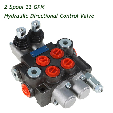 Timunr 2-spool hydraulic directional control valve with black body and red port caps