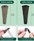 50 Pack Grow Sponges For AeroGarden Compatible Seed Pods Replacement Root Growth Sponges Seedling Starter Kit shown before and after soaking, with scissors cutting to size.