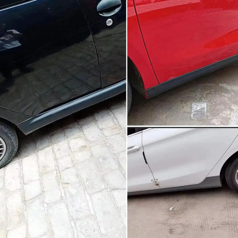 Heavy Duty Rubber Side Skirt Guards For Tesla Cybertruck Tough As Nails Rock Splash Shield installed on vehicle doors.