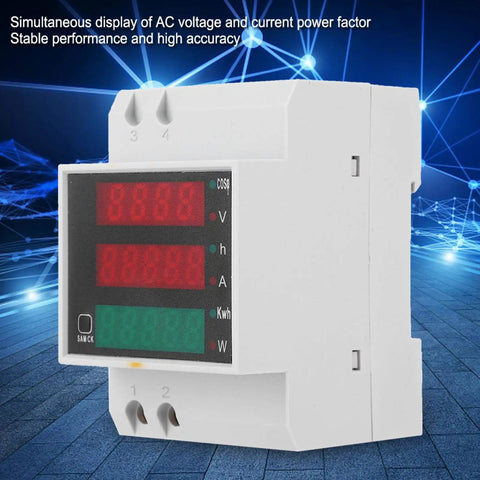 Top Shelf Digital Current And Voltage Meter Featuring Bright LED Displays For Industrial Control Systems with AC voltage readouts.
