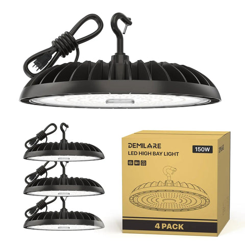 4 Pack 150W LED High Bay Light 5000K 22500 Lumens IP65 Waterproof lighting with packaging box