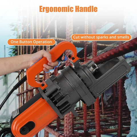 Heavy Duty Electric Hydraulic Rebar Cutter 1700W Puts Out #8 Bar Steel In Seconds With Pure Copper Motor And Easy Carry Case For Construction Pros featuring ergonomic handle.