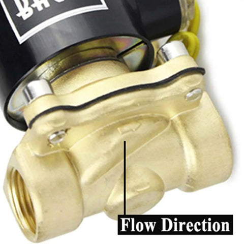 Brass Electric Solenoid Valve Half Inch NPT Normally Closed 110V AC Flow Direction Label
