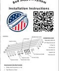 Heavy Duty Bed Slats Center Support System installation instructions with detailed parts list and QR code.