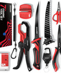 7 Piece Fishing Tools Kit With Fillet Knife Split Ring Pliers Braid Scissors Fish Gripper 35 Inch Ruler Sharpener And Lanyard