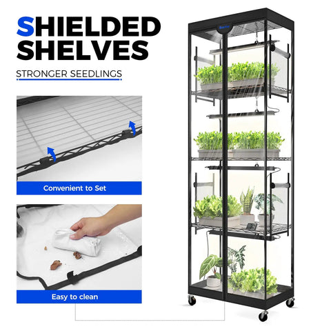 Compact Indoor Greenhouse With Full Spectrum Grow Lights 1.6Ft 100W LED 5000K For Seed Trays, 5-Tier Plant Stand Tent With Timer And Thermometer, Portable Grow Tent For Seedlings And Year-Round Plant Growth