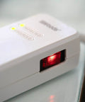 Close-up of the Energy Saving Surge Protector Power Strip With 1080J Protection And 80 Foot Wireless Remote Control, white.