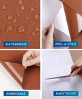 Matte Brown Peel And Stick Contact Paper Removable Wallpaper showing waterproof, peel and stick, easy to cut, and removable features