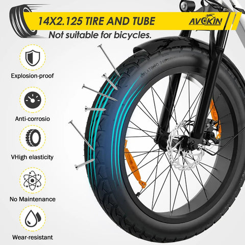 14x2.125 Tire And Tube Set 57-254 E Bike Replacement For Folding E Bikes Electric Scooters And Kids Bikes With Non Slip Tread