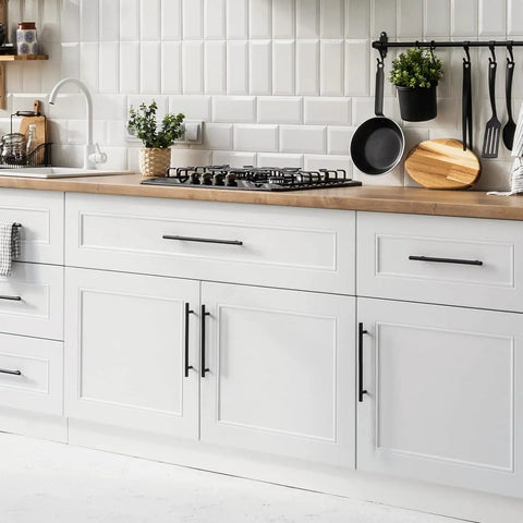 Installed Five Pack 10 Inch Matte Black Cabinet Handles For Kitchen Cabinets And Dresser Drawers, Stainless Steel Pulls