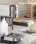 This 20 Bar Espresso Machine Straight Slaps With An Auto Milk Frother And Compact Stainless Steel Build delivering pro barista quality drinks on a countertop.