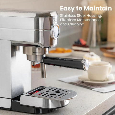 This 20 Bar Espresso Machine Straight Slaps With An Auto Milk Frother And Compact Stainless Steel Build delivering pro barista quality drinks on a countertop.