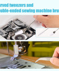 Handy 14Pcs Sewing Machine Cleaning Kit Pro Grade Repair Tools, using double-headed brush and tweezers for sewing machine maintenance.