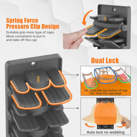 Next Level Wall Mounted Hat Racks For Baseball Caps And Snapbacks Featuring Clutch Spring Clip Grip To Stack Your Stash Securely On Cabinet Doors Or Closets Today In Matte Black