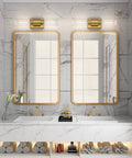 Stylish Modern 2 Light Vanity Light Fixture In Matte Gold With Clear Glass Up And Down Wall Sconces Over Bathroom Mirror
