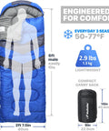 All Season Sleeping Bag For Adults And Kids, Lightweight And Cozy Waterproof Gear For Backpacking Camping And Hiking, fits 6ft adults.