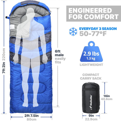 All Season Sleeping Bag For Adults And Kids, Lightweight And Cozy Waterproof Gear For Backpacking Camping And Hiking, fits 6ft adults.