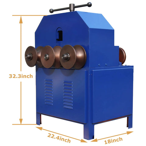 PreAsion Electric Pipe Bender Roller For Round Stainless Steel Tubing with three rollers, dimensions 32.3x22.4x18 inches.