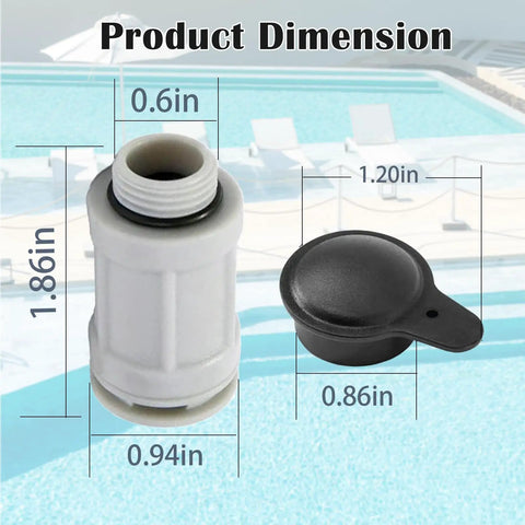 Air Jet Valve And Jet Valve Cap Replacement Kit For Above Ground Pools DIY Friendly Upgrade With Easy Install For Intex Models 26165EH 26167EH 26175EH shown with dimensions.