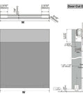 Technical drawing of Concealed Trackless Sliding Barn Door Hardware Kit with Soft Close, showing dimensions for installation.