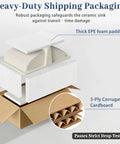 IBVIVIC Undermount Bathroom Sink, 14.4x12.7 Inch White Rectangle Porcelain Ceramic Vessel Sink packaged with thick foam and 5-ply cardboard.