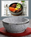 Stone Casserole Bowl With Wood Base For Bibimbap And Korean Stews, Heat Retaining Earthenware Pot, 6 Inch Diameter, Stone Color.