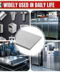 304 Stainless Steel Flat Bar 0.125 Inch Thick By 3 Inch Wide By 12 Inch Long, Heavy Duty Pro Grade Metal Stock For Fabrication DIY Projects, Corrosion Resistant, Durable Steel Bar shown with stainless steel applications