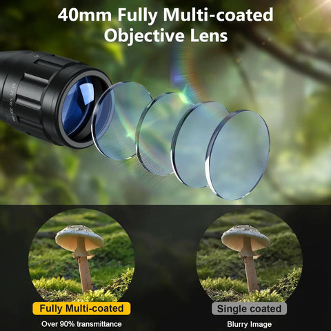 Three To Nine X Forty AO Rifle Scope With R4 Reticle And Crosshair, fully multi-coated lens, 90% transmittance comparison