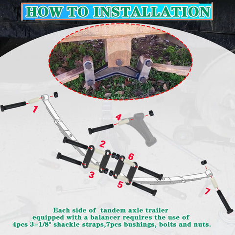 Heavy Duty Trailer Shackle Kit For Double Eye Leaf Spring, Four Three And One Eighth Inch Shackle Straps, Seven Nylon Bushings