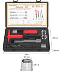Front view of M18x1.5 Helicoil thread repair kit in a black case with red-handled tools, 10-piece set, Amazon.