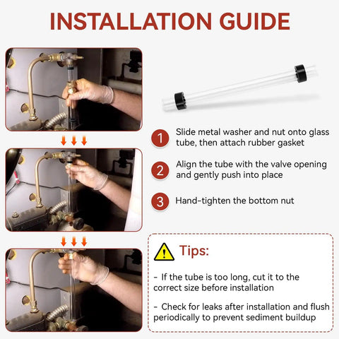 Installation guide for 9 Inch Steam Boiler Sight Glass Tube Clear Water Level Gauge Replacement For Boilers With 2 High-Temp Rubber Washers