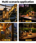 2 Pack Dope Outdoor Solar Lanterns With Hanging Glass Lights Waterproof Dual Power Solar Or 2 AA Batteries on table and yard