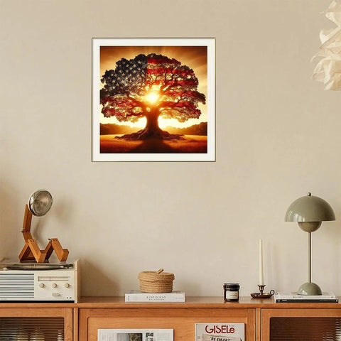 5D Diamond Painting Kit For Beginners With Ancient Tree Full Drill Diamond Art For Adults Round American Flag Dots DIY Craft