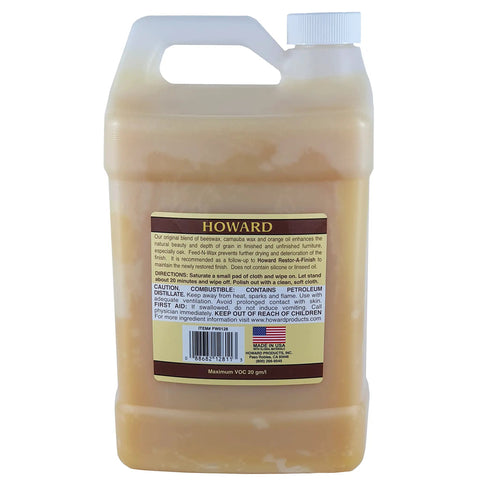 Beeswax Wood Polish And Conditioner With Orange Oil For Furniture Feed-N-Wax Restorer 128 Fl Oz bottle back label