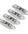 Heavy Duty Stainless Steel Double Wheel Roller Pulleys 4 Pack Dead Silent Glide Track Wheels For Sliding Closet Doors And Cabinet Windows Easy Swap Smooth Ride, close-up view of rollers.