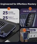 Smart Wireless Meat Thermometer With Four Probes And IP67 Waterproof Design, Dual Sensors Per Probe For Accurate Readings, WiFi Unlimited Range With Real Time Monitoring, Bluetooth Up To 300 Ft For Cookin, BBQ, Grillin, Oven, Smoker. Magnetic base, large screen.