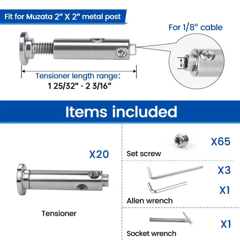 20 Pack One Eighth Inch Swageless Invisible Cable Railing Kit No Crimp Needed Easy Install With Swageless Fittings Tensioners Hidden