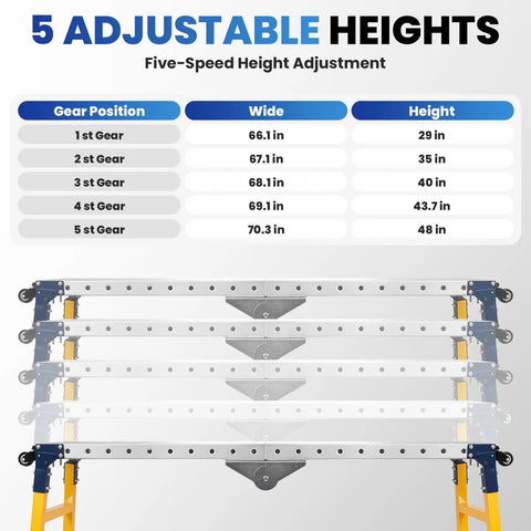 Heavy Duty 65 Inch Welding Table And Work Bench With 1250 Pound Capacity 29 To 48 Inch Five Speed Height Lift adjustable height chart.
