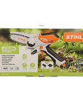 Box of GTA 26 Cordless Wood Cutter Set With AS 2 Battery And AL 1 Charger, orange design, lightweight for quick yard work