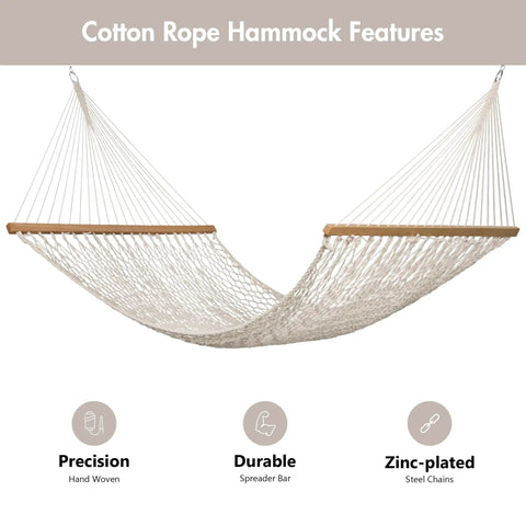 Double Rope Hammock With Hardwood Spreader Bar And Carrying Bag 450 Lbs Capacity For Two People Durable Weather Resistant